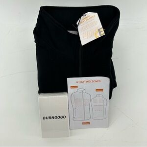 Burngogo Rechargeable Heated Vest Black Fleece with Battery‎ Pack NWT